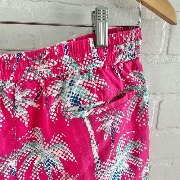 Hatley Shorts High Waisted Linen Hot Pink Lilly Pulitzer vibe Palm Tree Print M - Picture 9 of 11